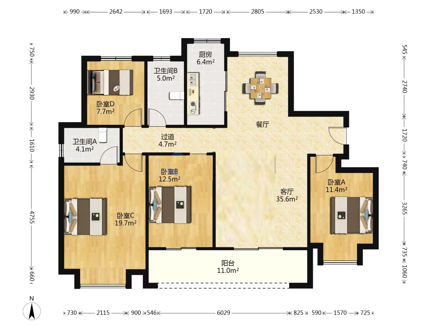 中海上东区 3室2厅2卫 143m&sup2;