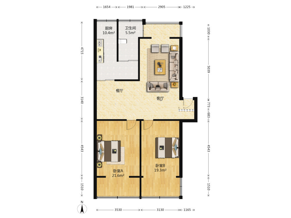 苏东花苑 2室2厅1卫 99m&sup2;
