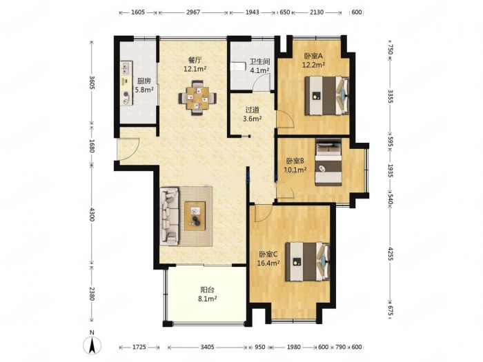 桂花小镇 3室2厅2卫 126m&sup2;