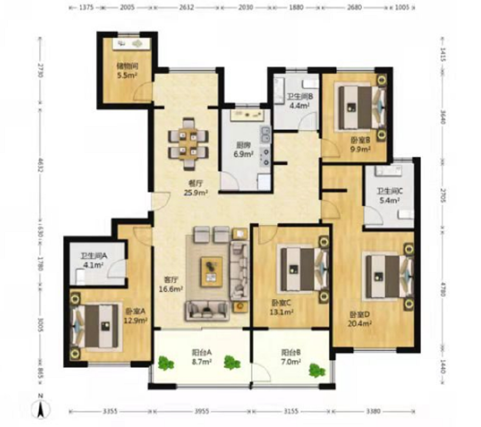 苏建名都城 4室2厅3卫 188.78m&sup2;