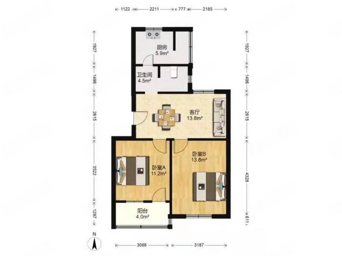 板桥东村 2室1厅1卫 68m&sup2;