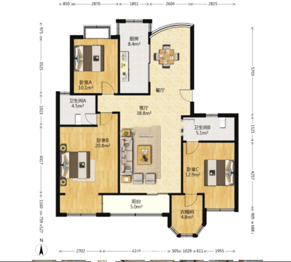 军山花园 3室2厅2卫 138.69m&sup2;