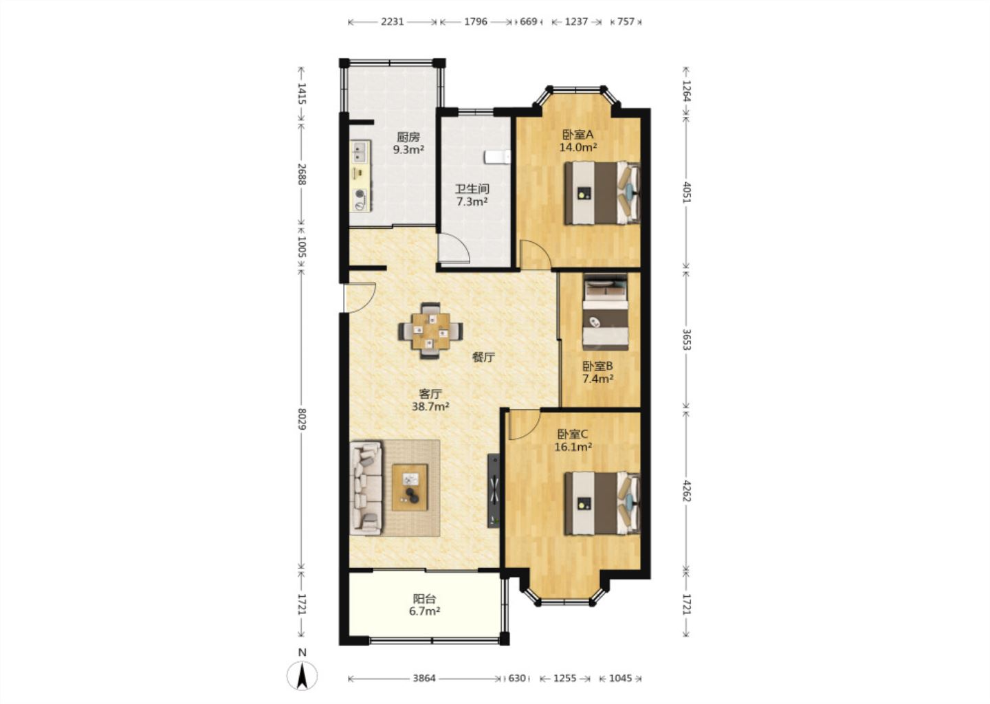 景河苑 3室2厅1卫 117m&sup2;