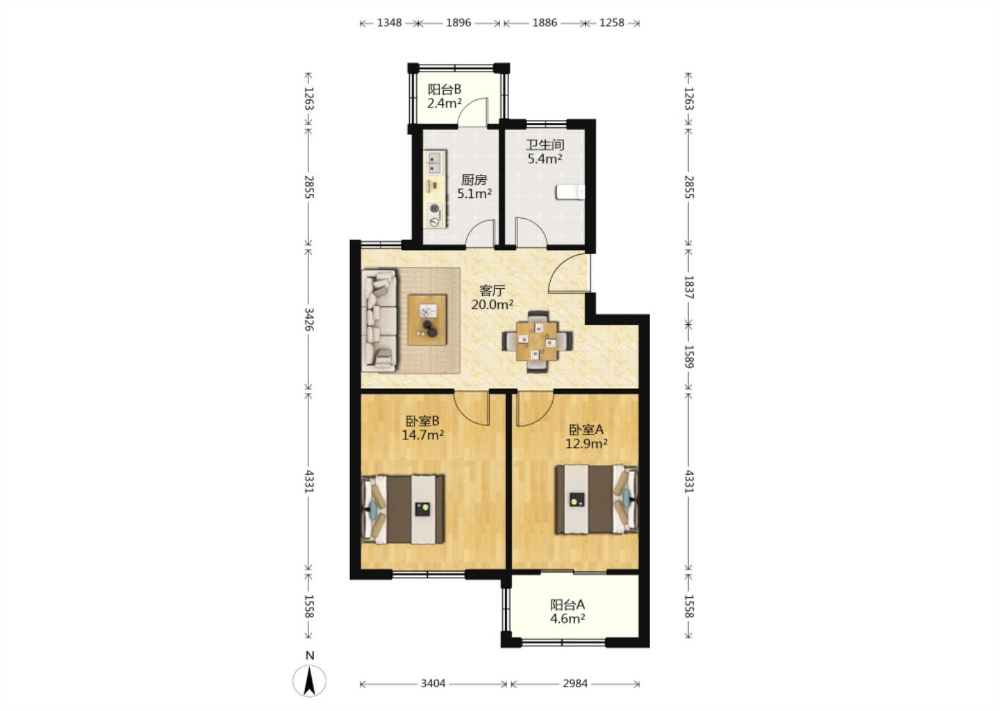 幸福新城南区 2室1厅1卫 80.11m&sup2;