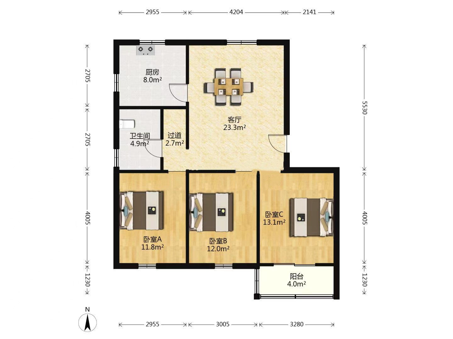段家坝小园 3室1厅1卫 103.8m&sup2;
