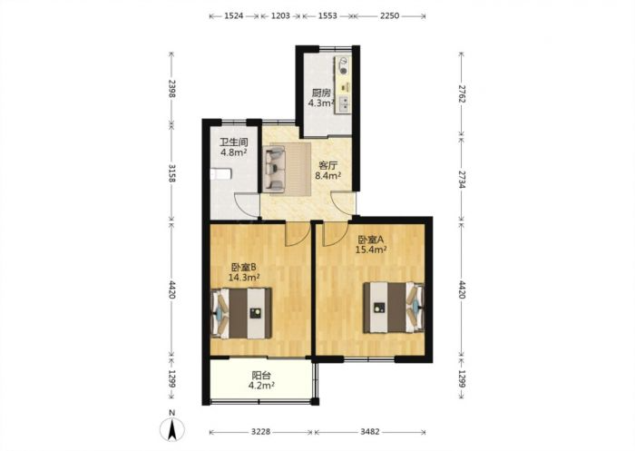 外滩北苑 2室1厅1卫 90m&sup2;