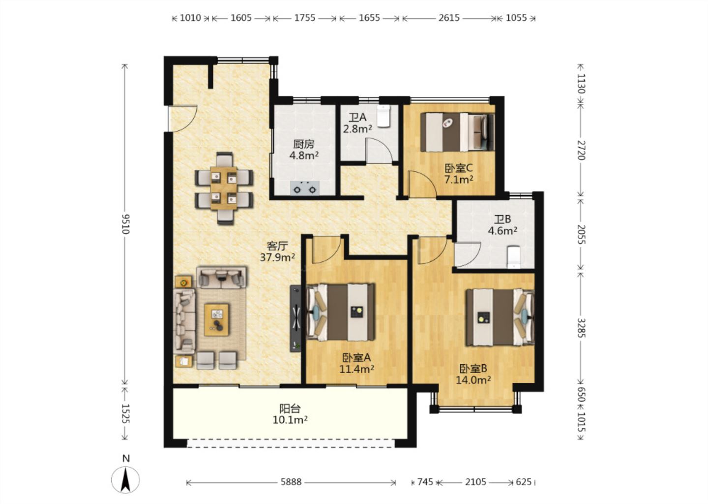 时光漫城 3室2厅2卫 116m&sup2;