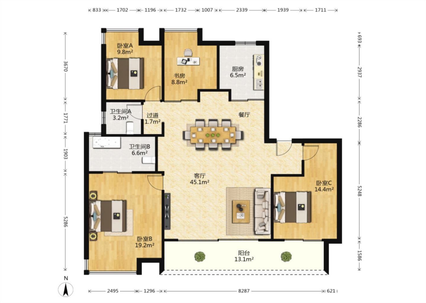 万科方圆 3室2厅2卫 160.00m&sup2;
