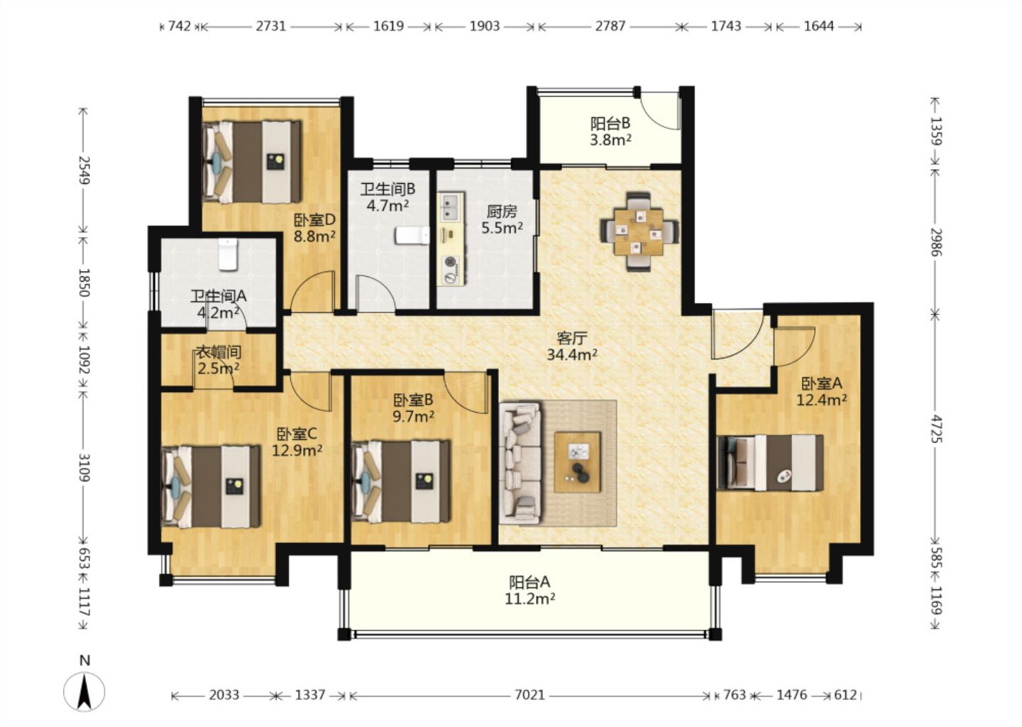 雍华府 4室2厅2卫 136m&sup2;