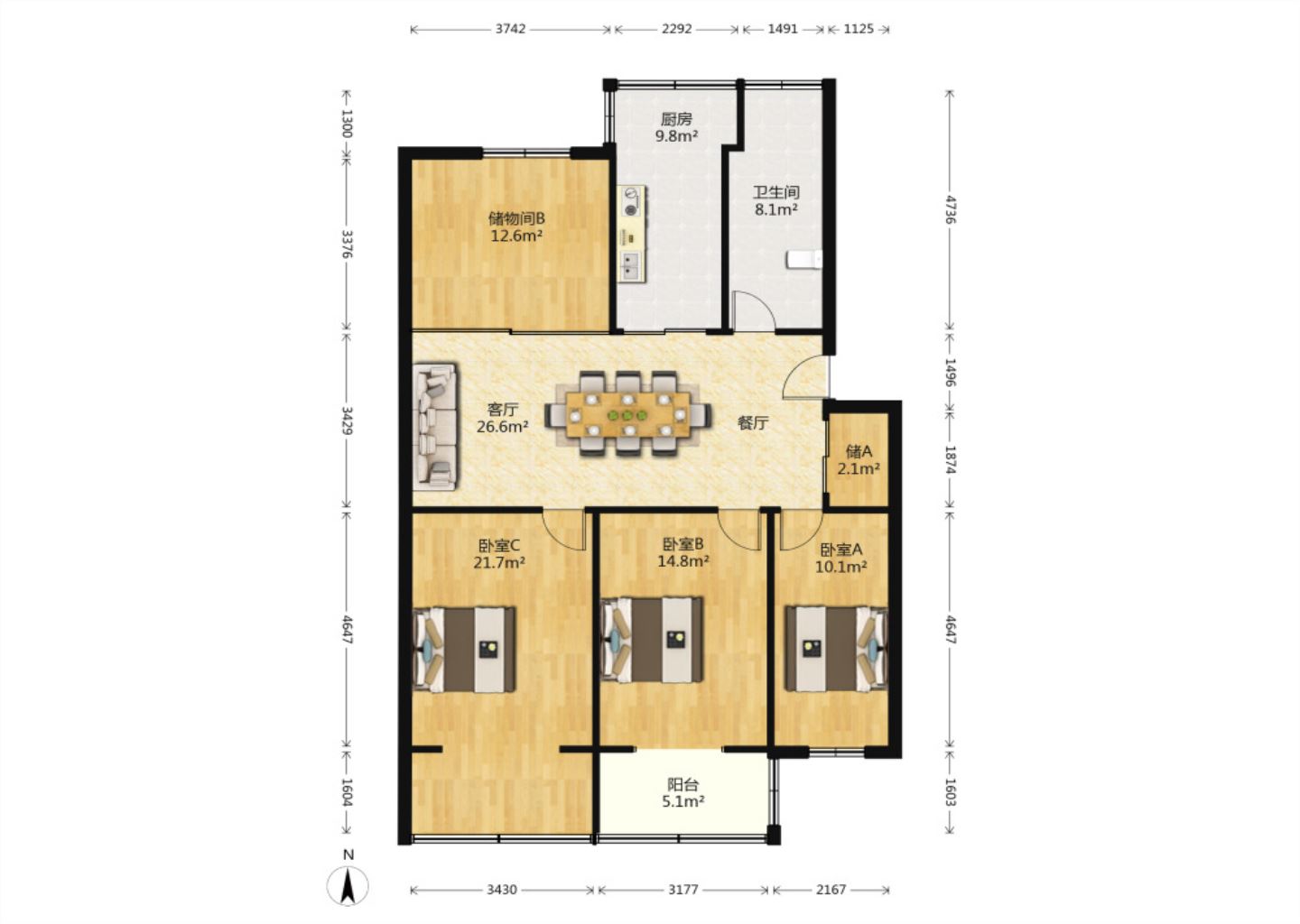 怡园新邸 4室2厅1卫 125.00m&sup2;