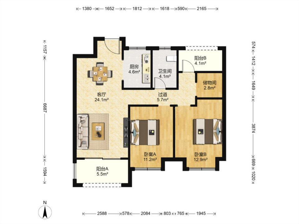 新城香溢紫郡 3室2厅1卫 96.65m&sup2;