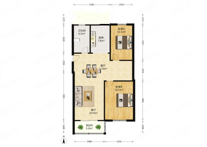 世纪新城 2室1厅1卫 92m&sup2;