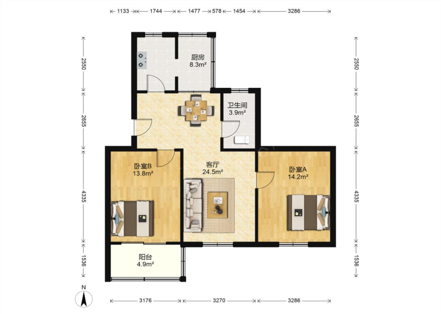 光明东村一期 3室1厅1卫 80m&sup2;