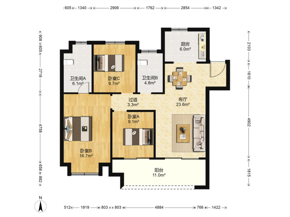 新城香溢紫郡 3室2厅1卫 117m&sup2;