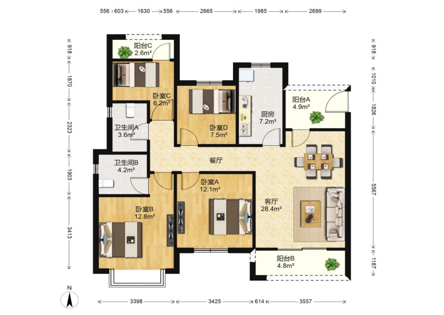 金科廊桥水岸 3室2厅2卫 128.37m&sup2;