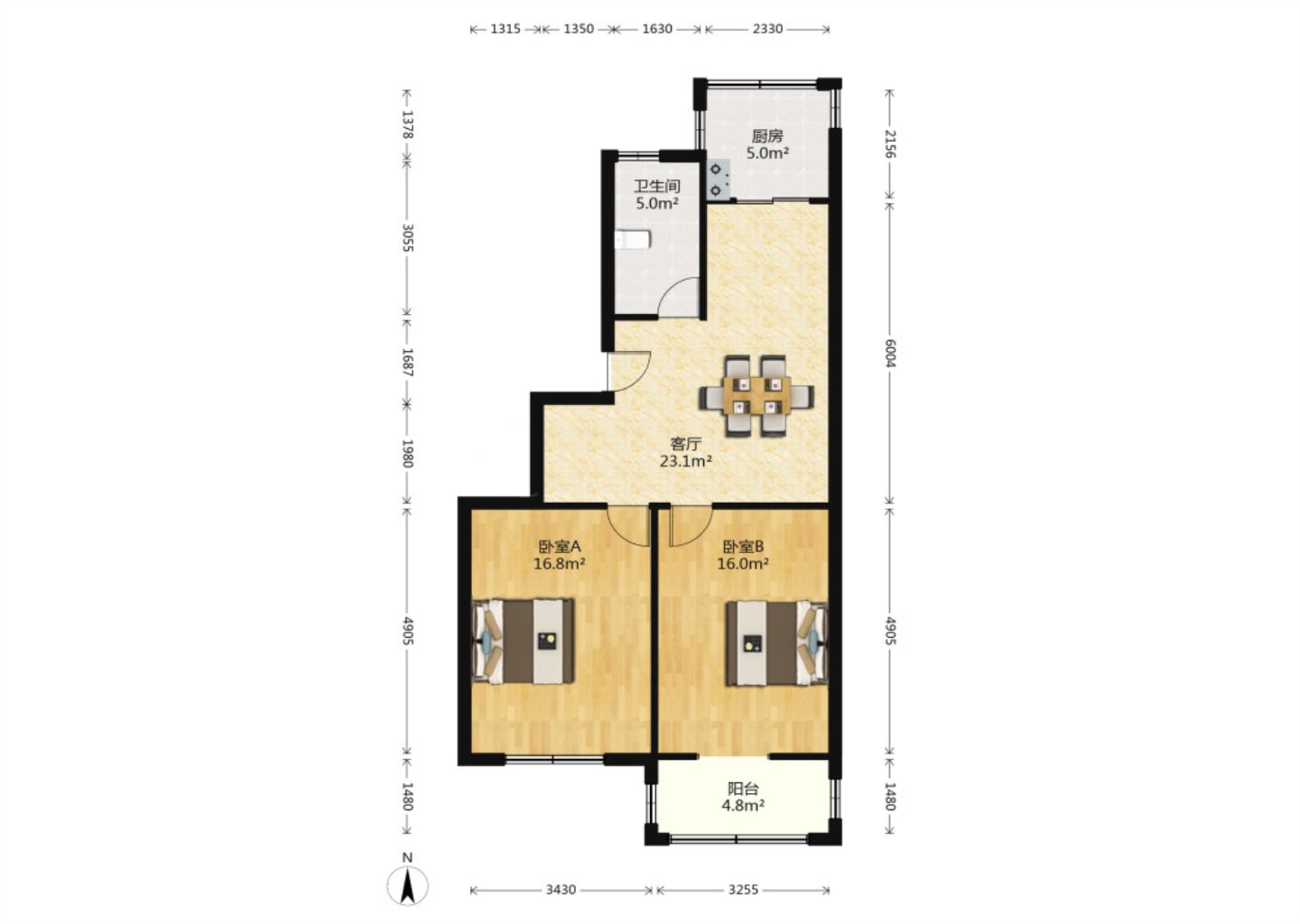 世纪新城 2室厅卫 82m&sup2;