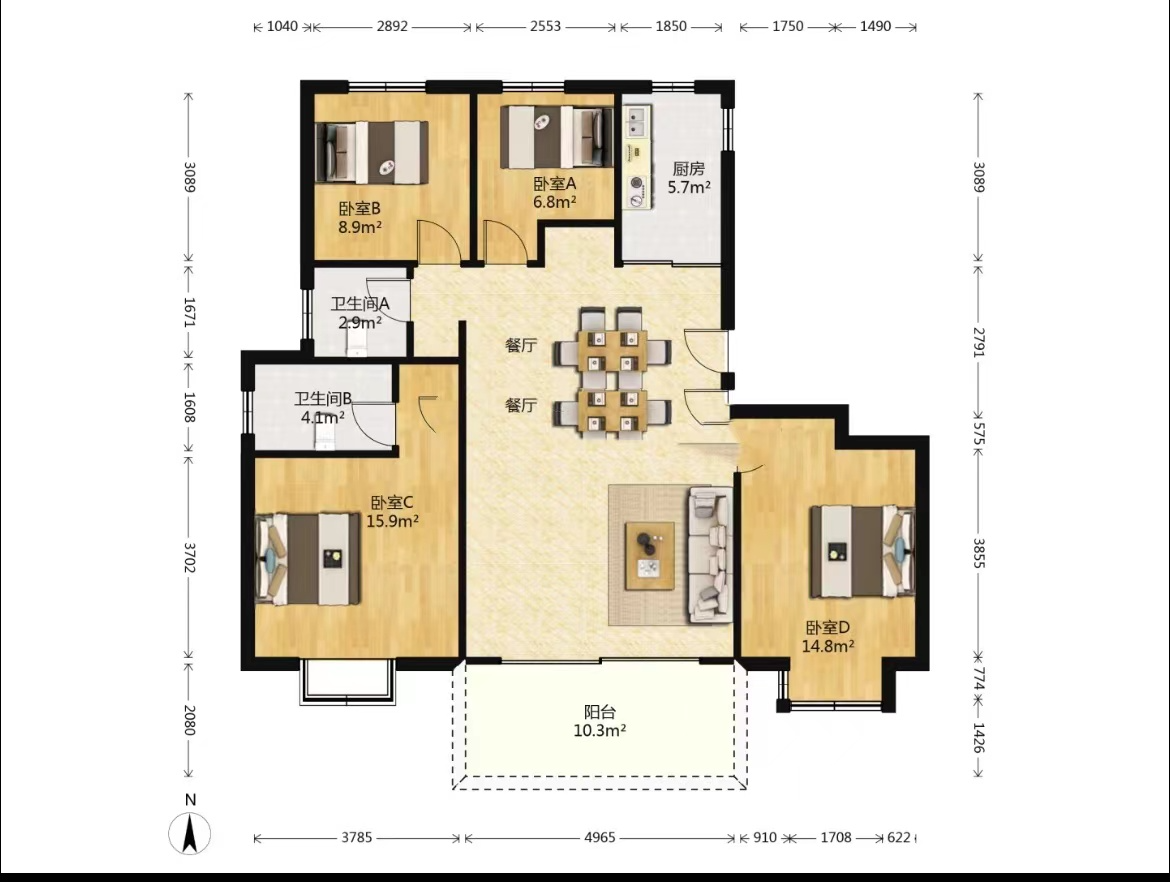 仁恒公园世纪 4室2厅2卫 133.00m&sup2;