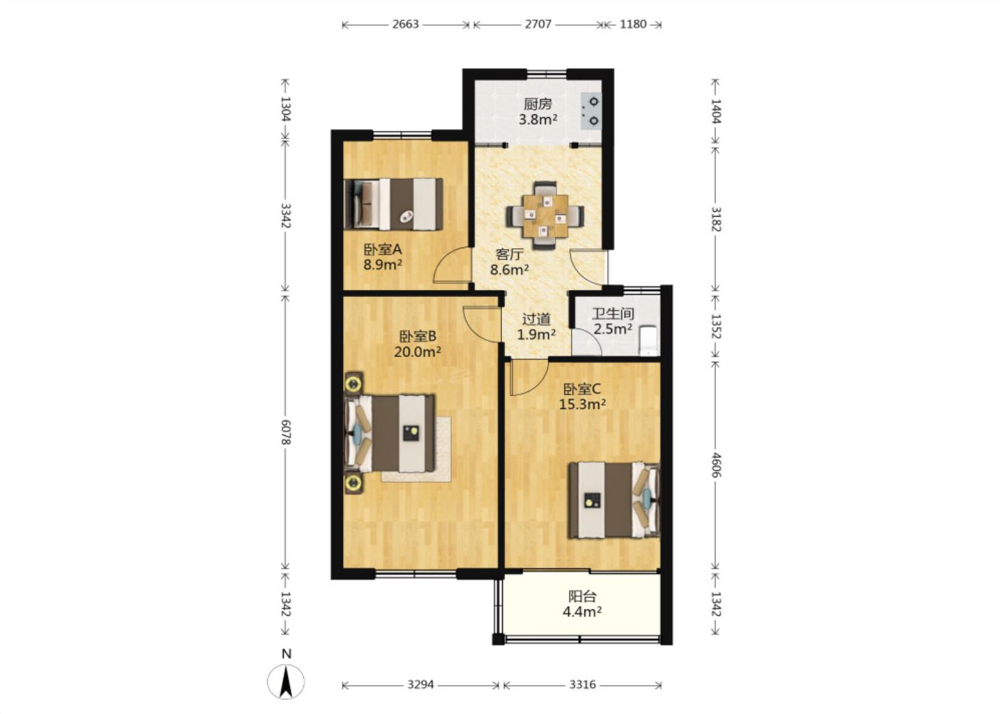 新建路新村 3室1厅1卫 80.7m&sup2;