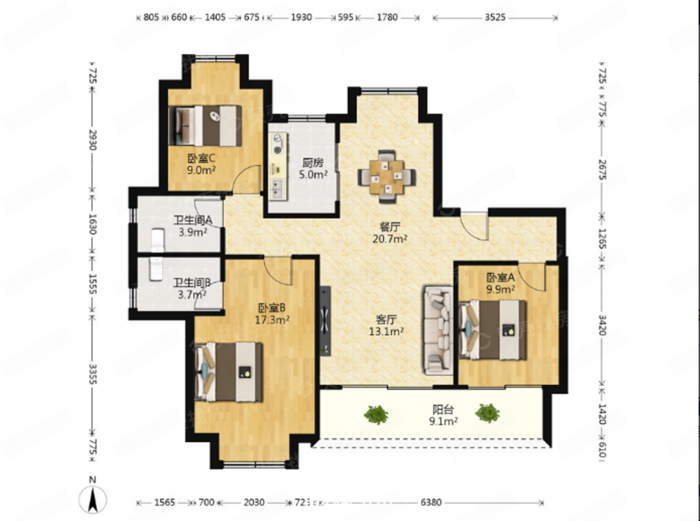 珑府 3室2厅2卫 125m&sup2;