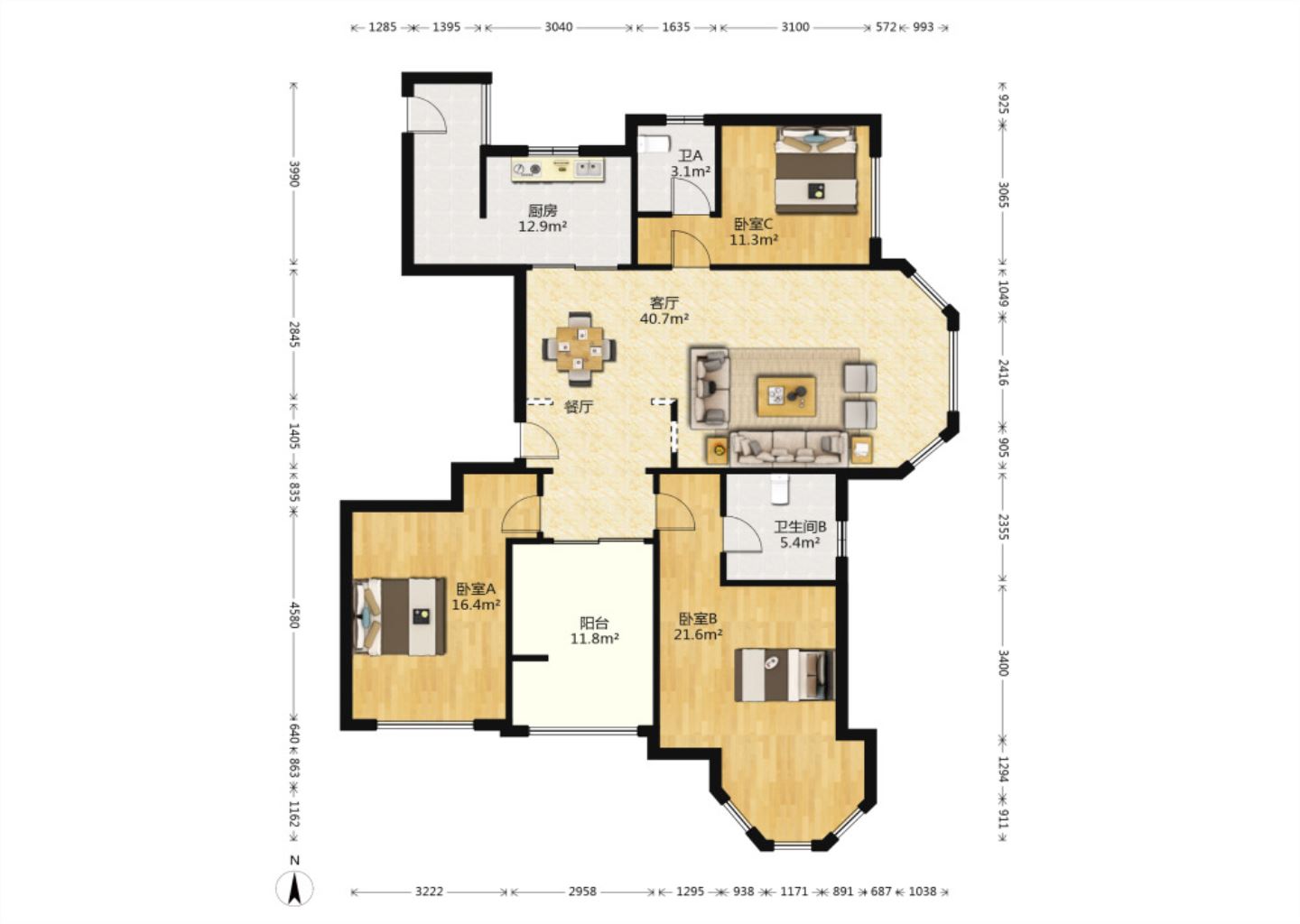 中南世纪花城二期 4室2厅2卫 170.00m&sup2;