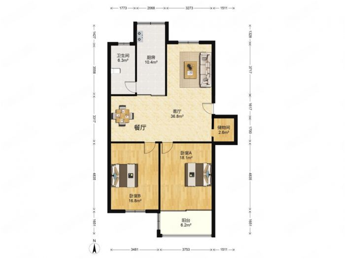 天都花苑 2室2厅1卫 103.00m&sup2;