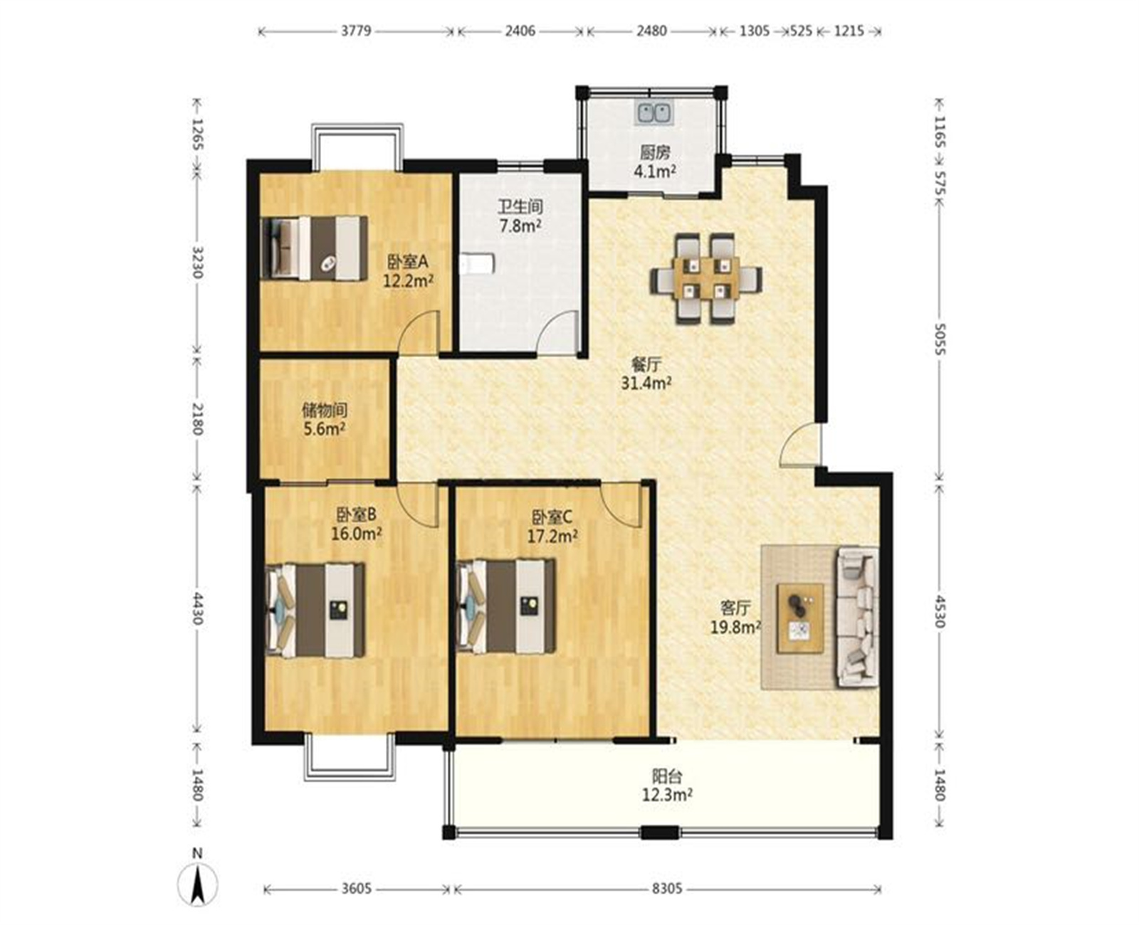 新东方花苑 3室2厅2卫 140.50m&sup2;
