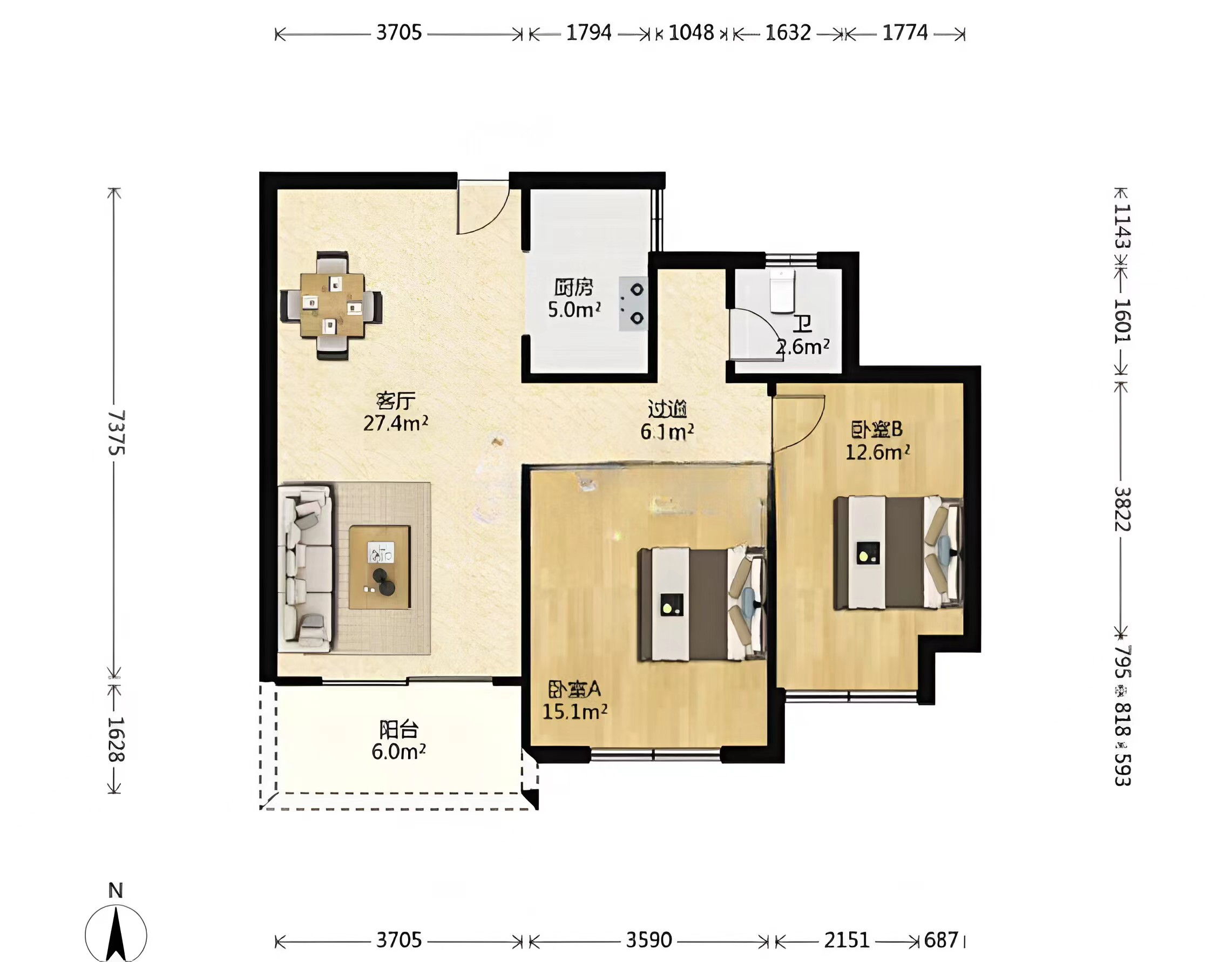 景华城 2室2厅1卫 103.91m&sup2;
