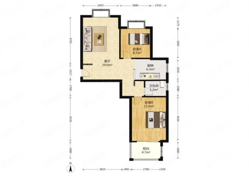 炜赋花苑 2室1厅1卫 91m&sup2;