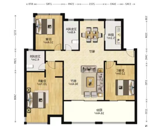 万科白鹭郡 3室2厅2卫 131.43m&sup2;