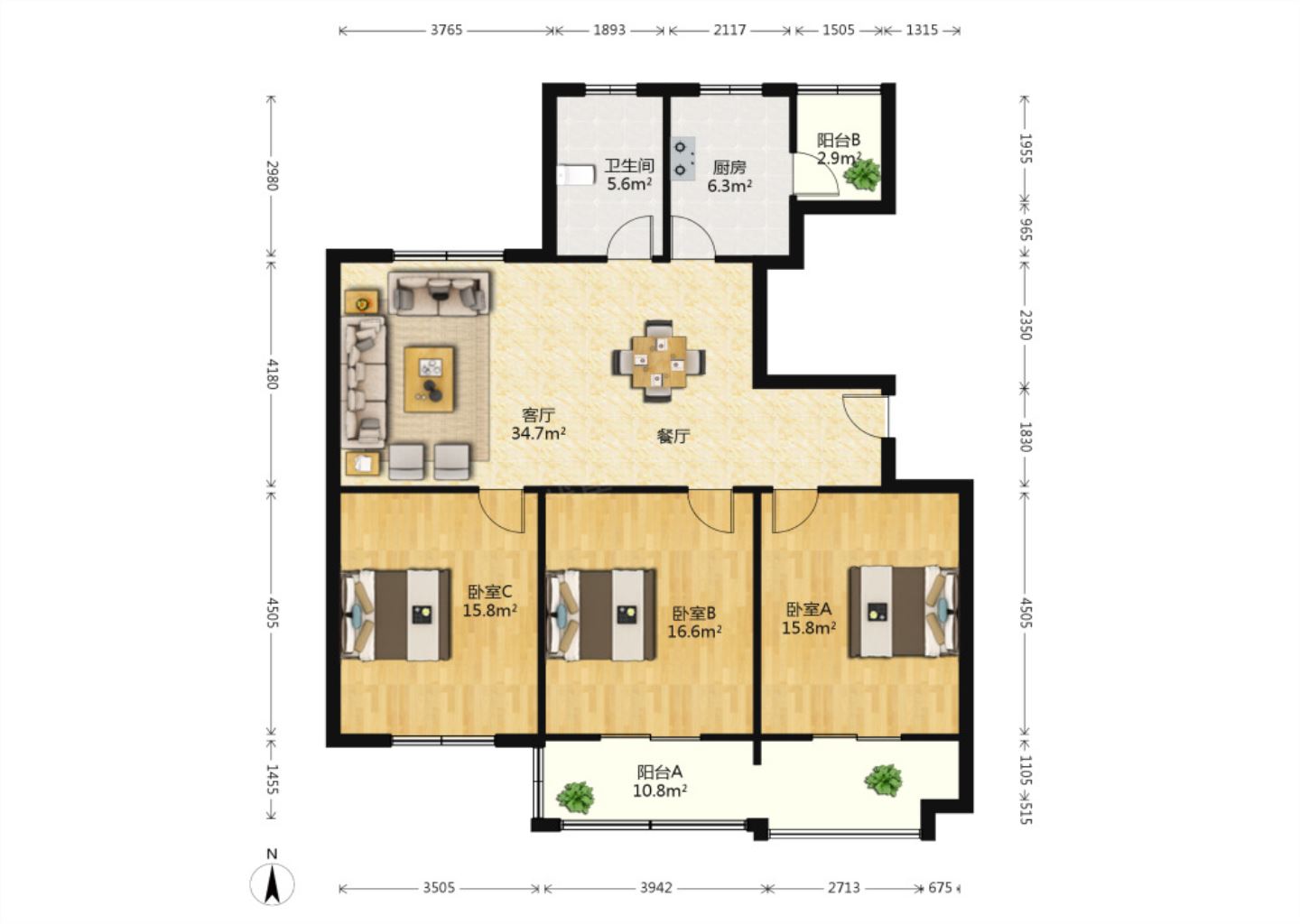 观阳名邸 3室2厅2卫 134.25m&sup2;