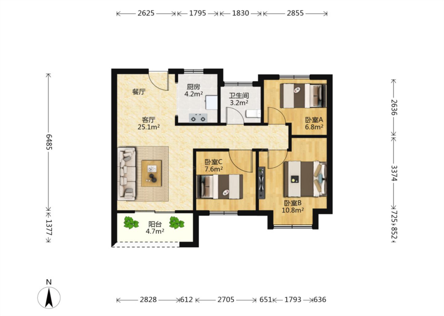金科廊桥水岸 3室2厅2卫 113m&sup2;