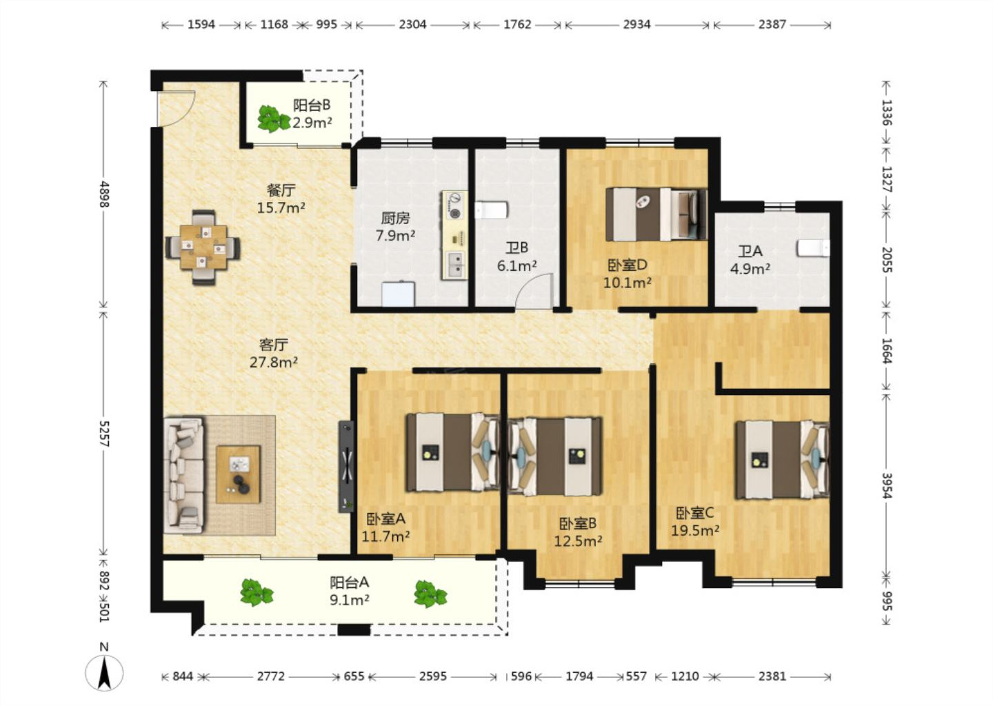 保利香槟国际 4室2厅3卫 150.50m&sup2;