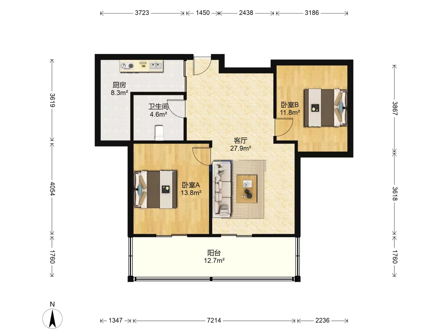 吴中豪景华庭 2室2厅1卫 101m&sup2;