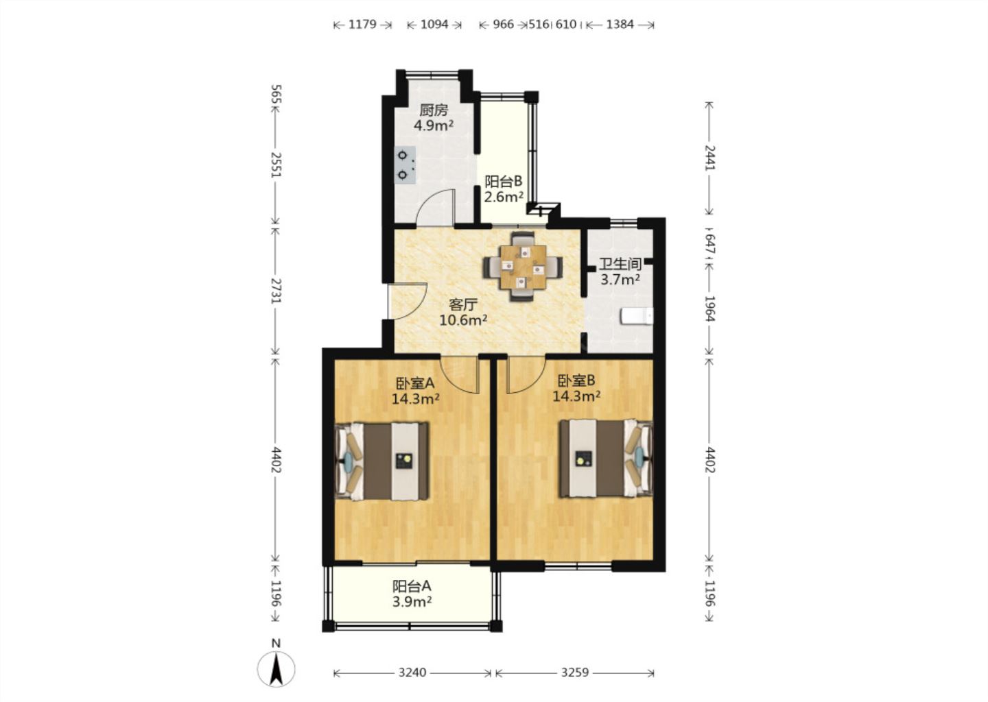 万象东园 2室1厅1卫 64.3m&sup2;