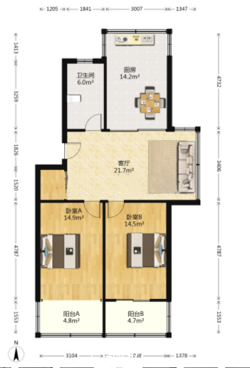 怡园新邸 2室1厅1卫 95m&sup2;
