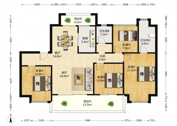 碧桂园时代悦城 3室2厅2卫 142m&sup2;