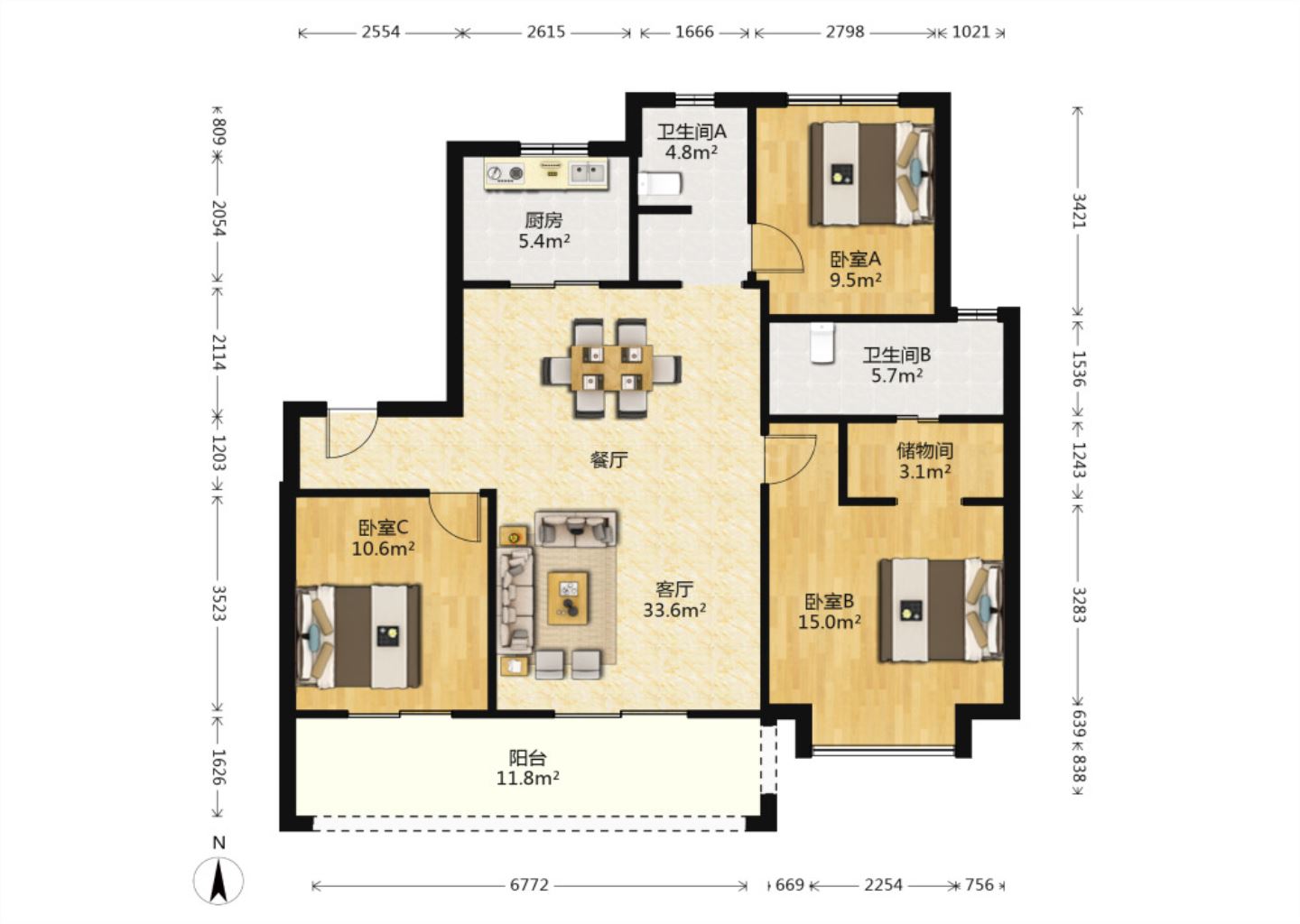 融创盛和九里桃源 3室2厅2卫 128m&sup2;