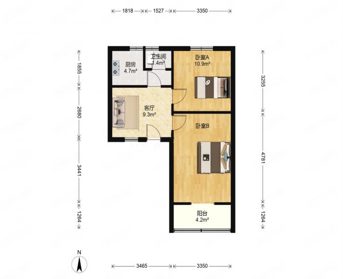 南大街64号 2室1厅1卫 55m&sup2;
