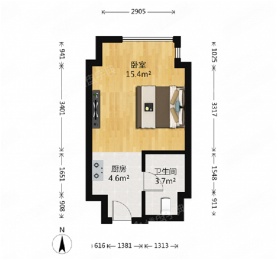财富商城 1室1厅1卫 44m&sup2;