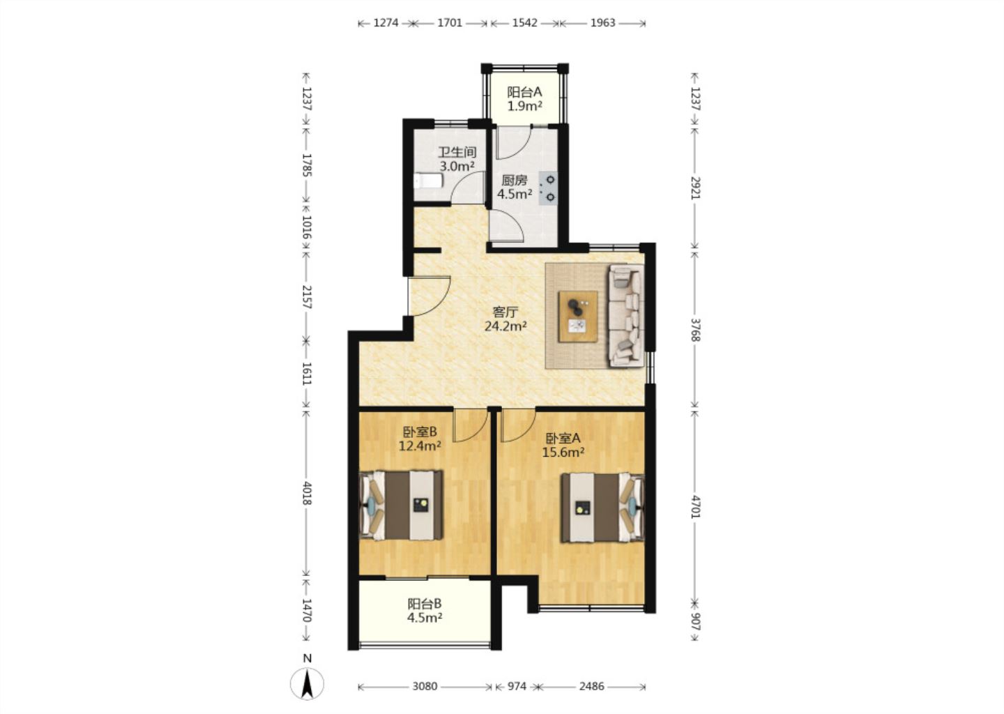 陆洪小镇街区 2室1厅1卫 78.2m&sup2;