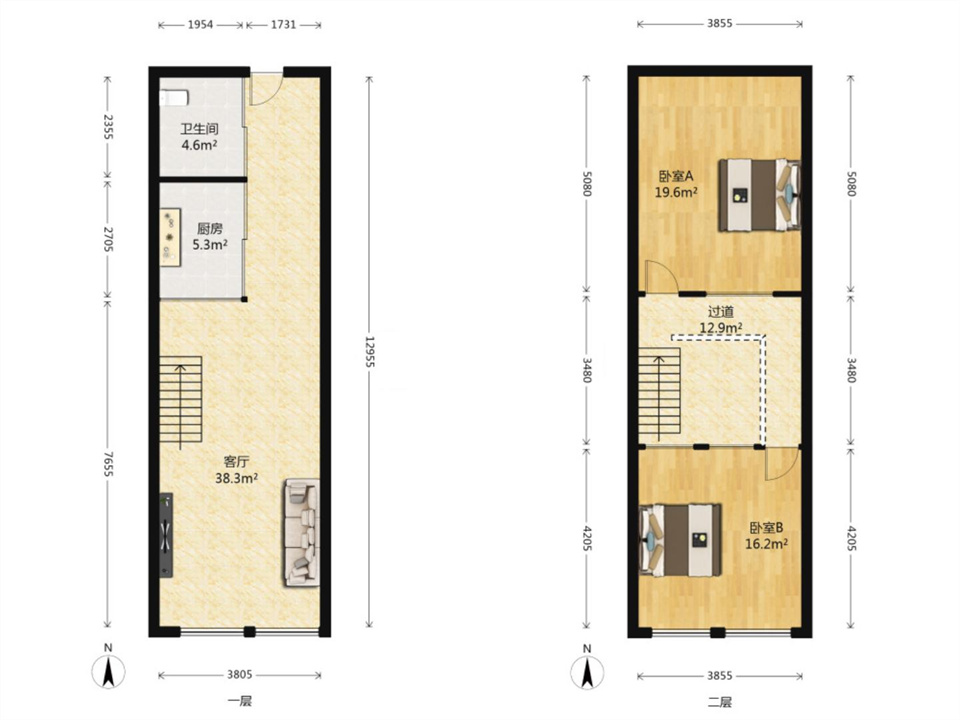 鸿运装饰城 2室1厅1卫 69.5m&sup2;