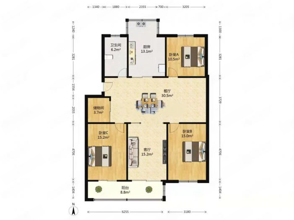 仁和景苑 3室2厅1卫 104.7m&sup2;