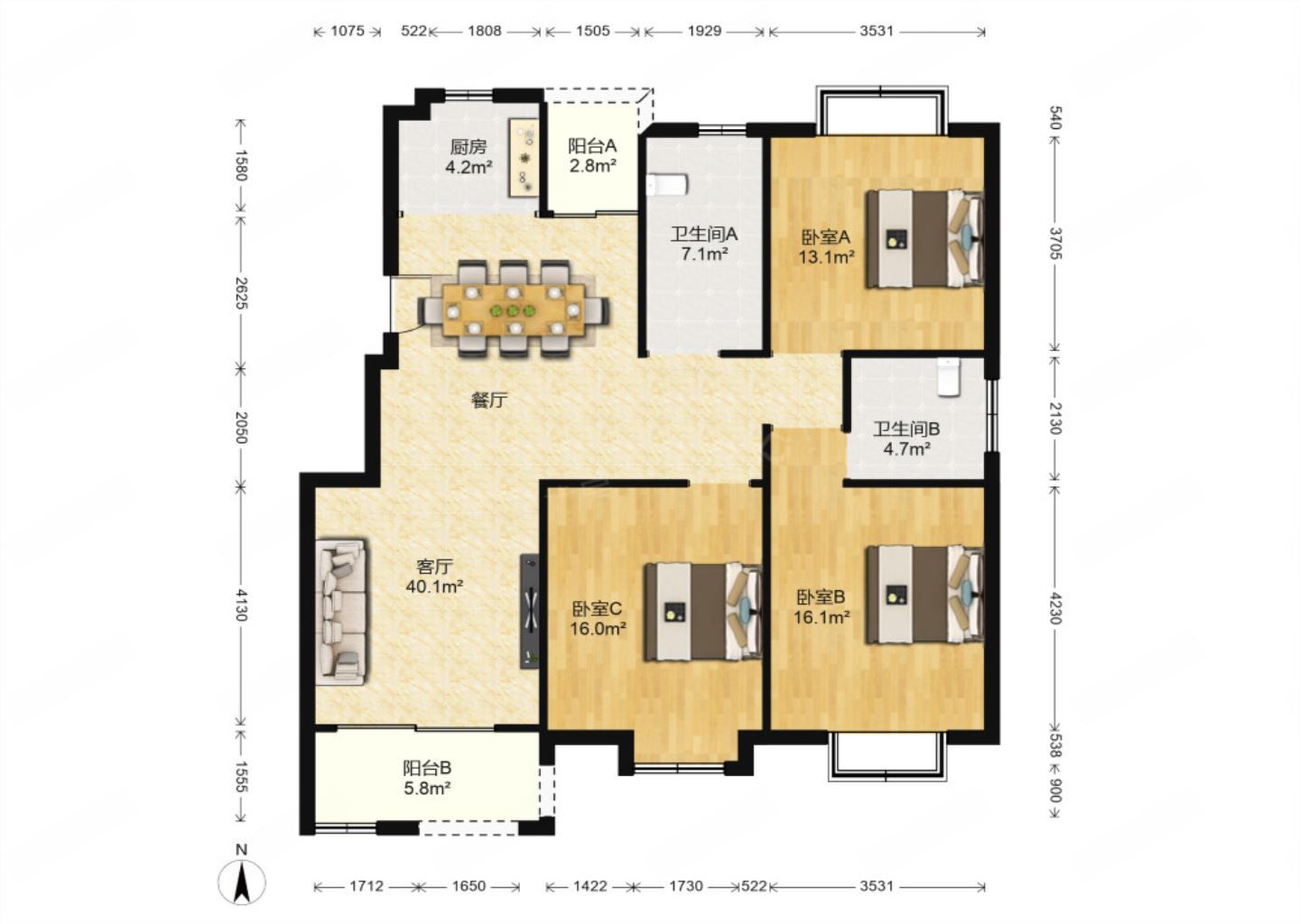 仁和景苑 3室2厅1卫 124m&sup2;