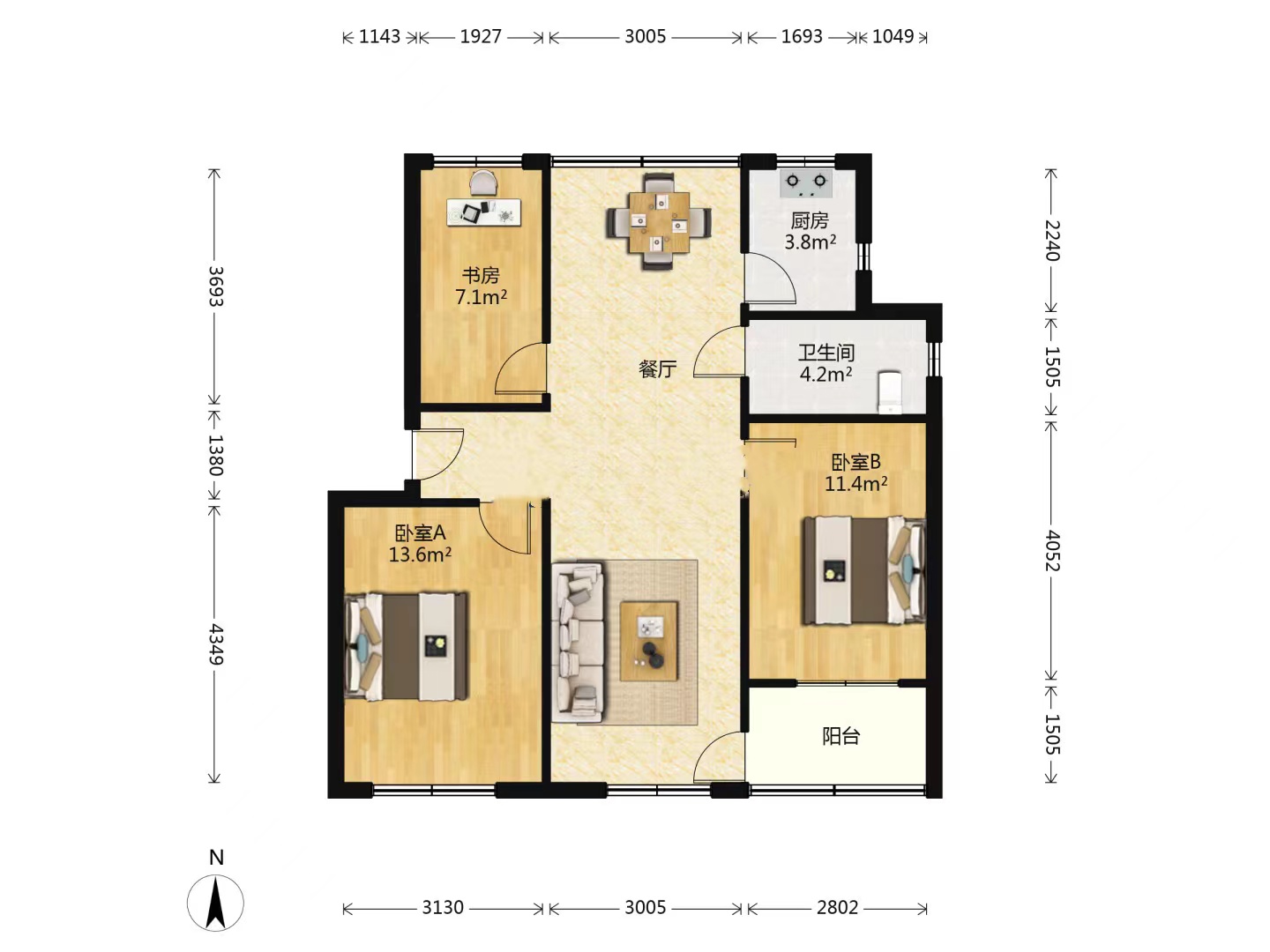 海港新村 3室2厅1卫 94.00m&sup2;