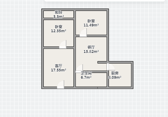 东景新城 2室2厅1卫 92m&sup2;