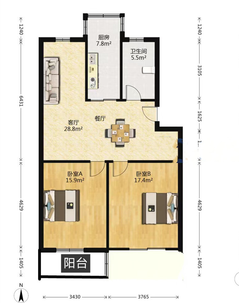 星宇花园 2室2厅1卫 100m&sup2;