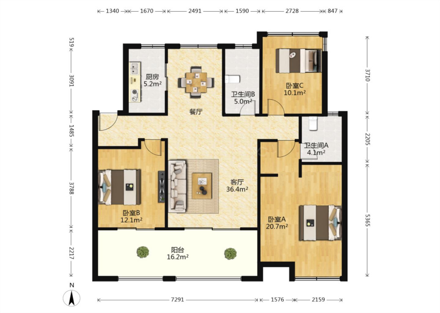 万科白鹭郡 3室2厅2卫 123.00m&sup2;