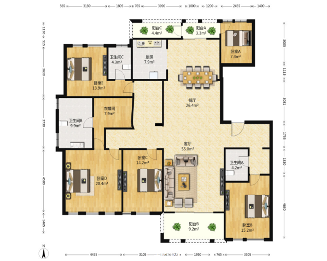 南通橡树湾 5室2厅3卫 253.72m&sup2;