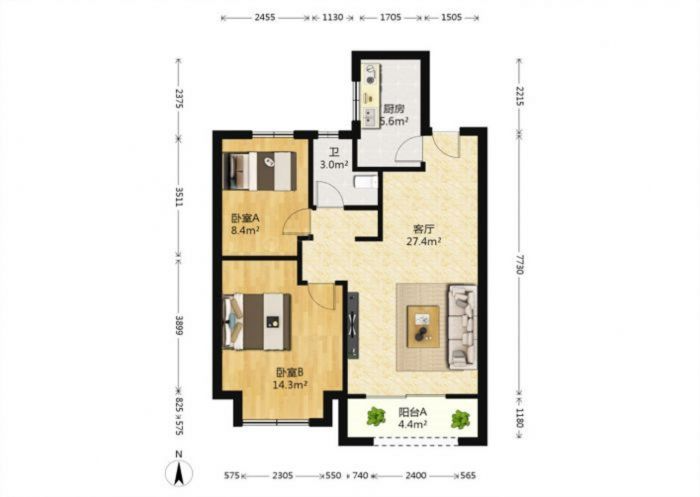 景瑞御府 2室1厅1卫 81m&sup2;