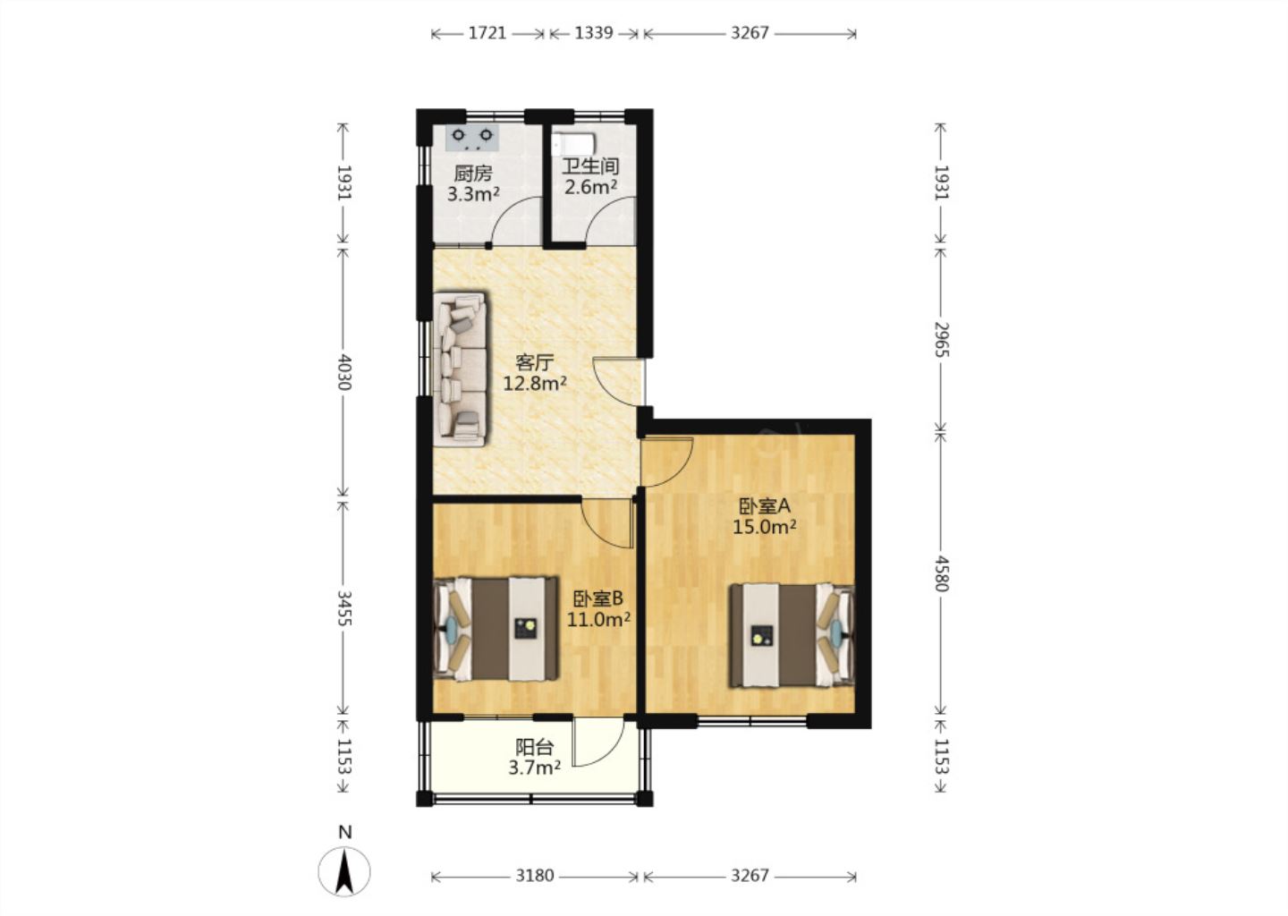 虹桥西村 2室1厅1卫 62m&sup2;